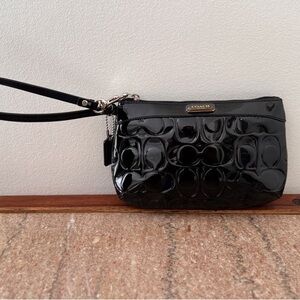 Coach Glossy Black Embossed Wristlet